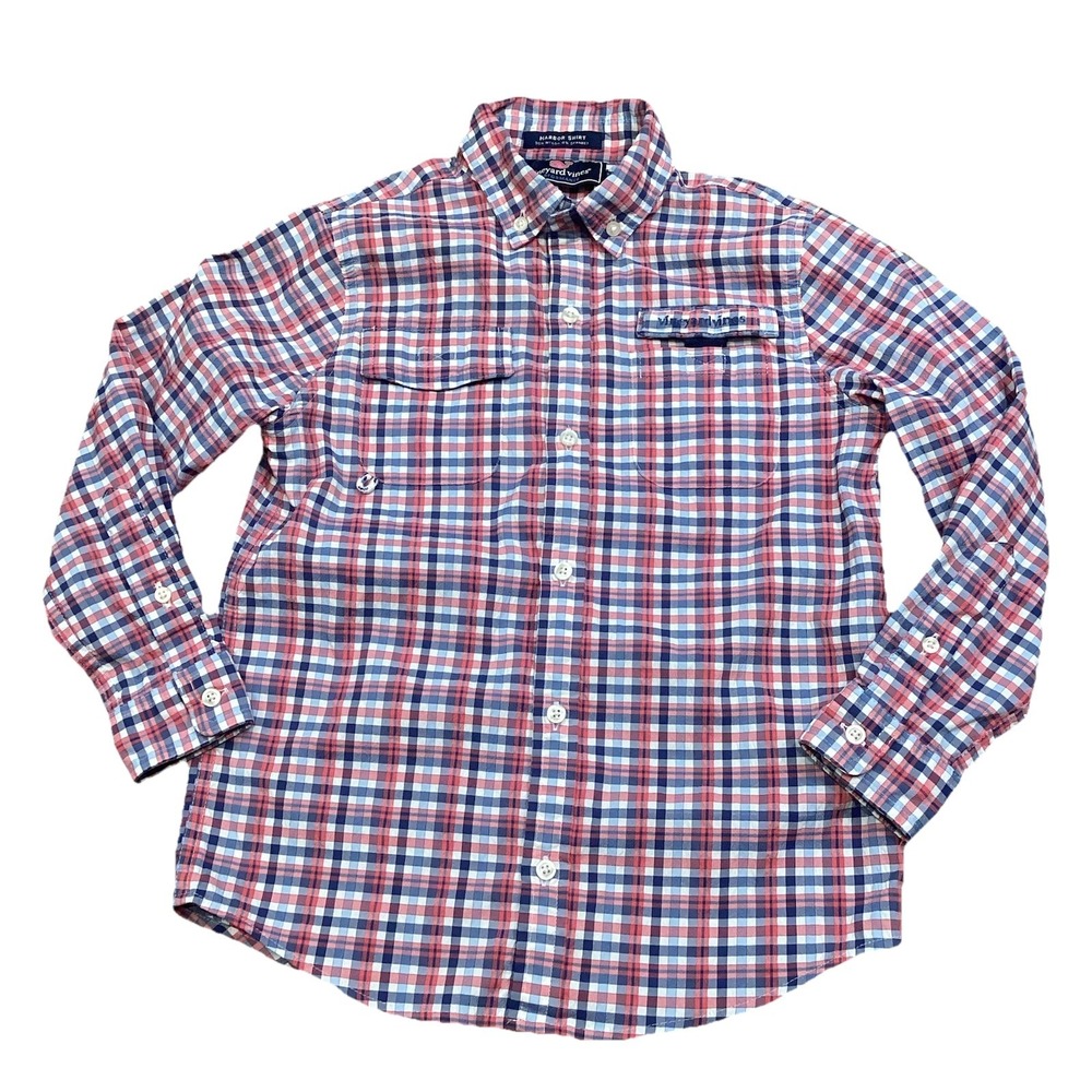 Vineyard Vines Boys Stretch Plaid Long Sleeve Harbor Performance Shirt Size‎ 6